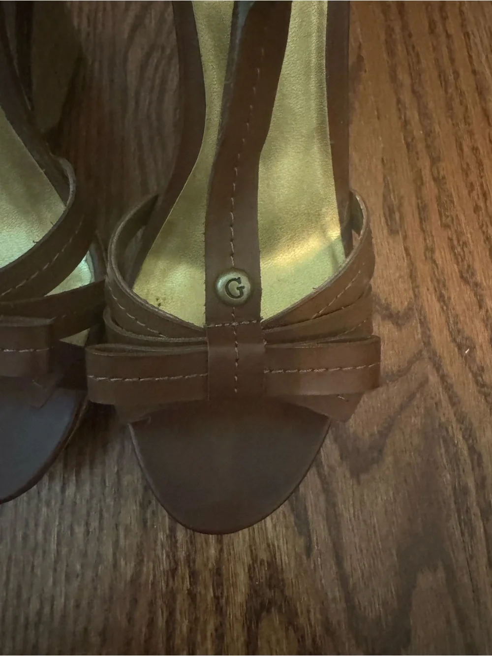 GUESS Brown Bow T-Strap Open-Toe Women's Heels